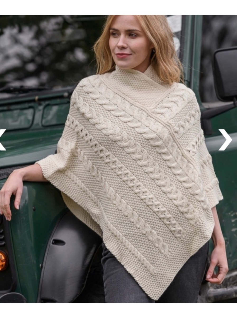 Aran Crafts 100% Merino Wool Cream Cable Knit Poncho
